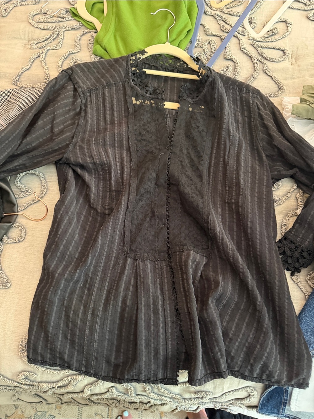Black Lace-Trim Long Sleeve Women’s Top